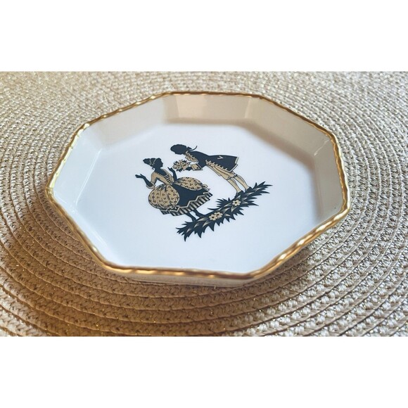 Fürstenberg Germany Silhouette Plate Courting Couple 4.75" Octagon Gold Trim VTG - Picture 5 of 9